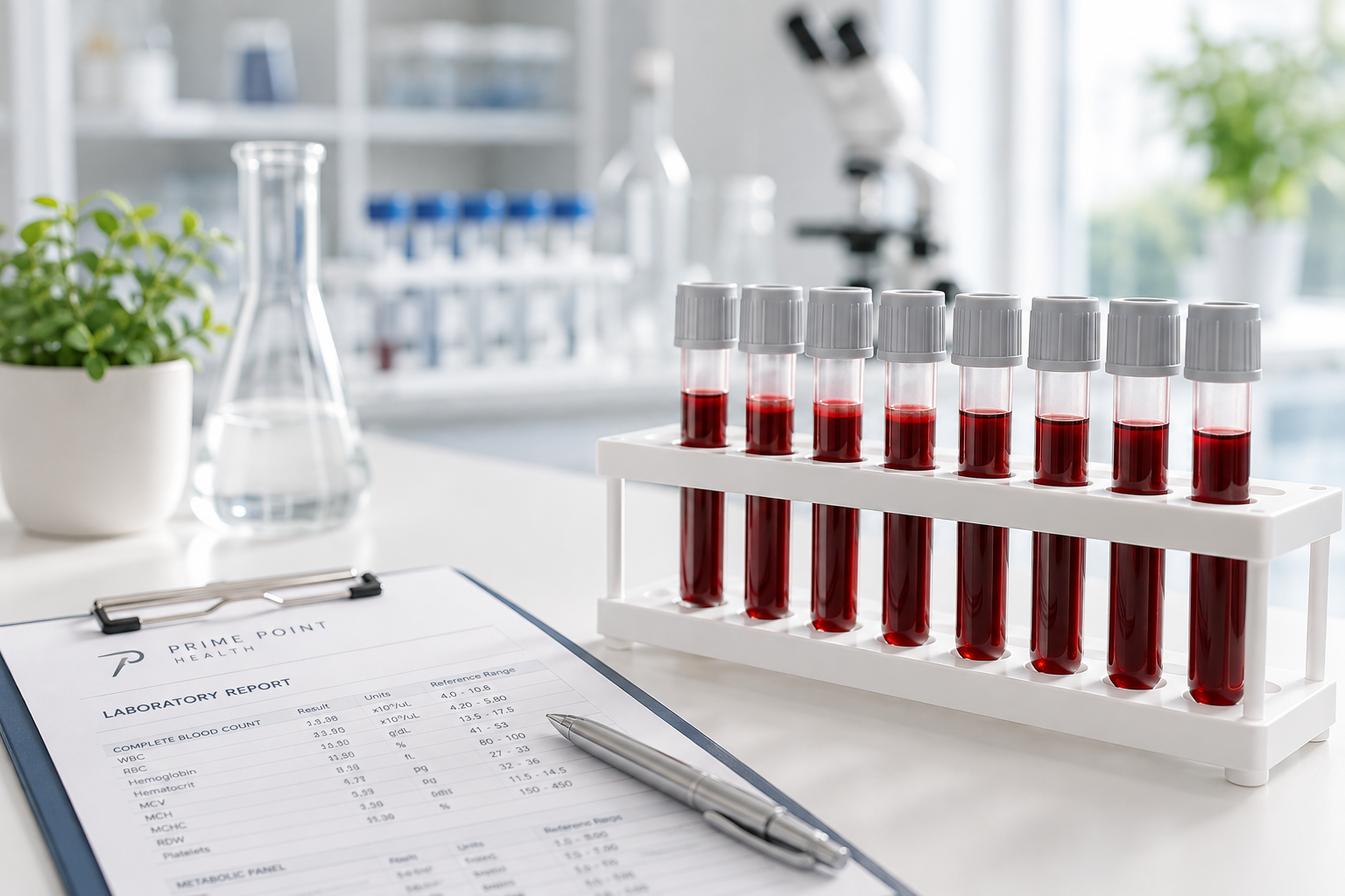 Blood samples in a bright laboratory